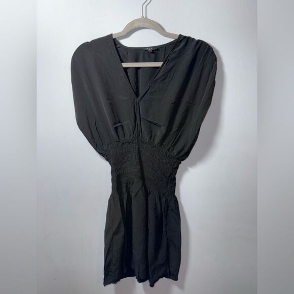 Rails Siera Black Cinching Waist Silky Mini Dress Size Medium EUC - Picture 2 of 8